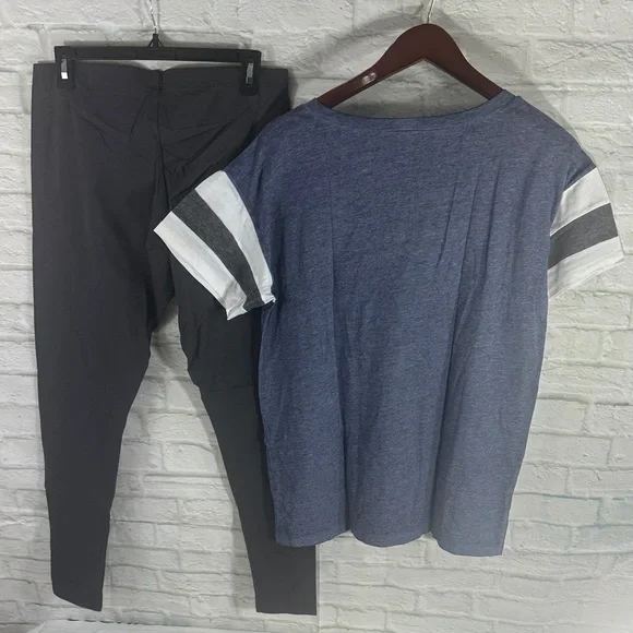 PINK Victoria's Secret Denim Blue Tee and Gray Leggings set - Picture 4 of 4